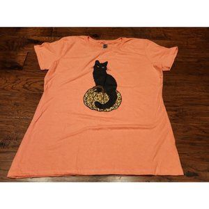 Instant Messaging Lopard Print Pumpkin Black Cat Fall Halloween Tshirt (XL) NWOT